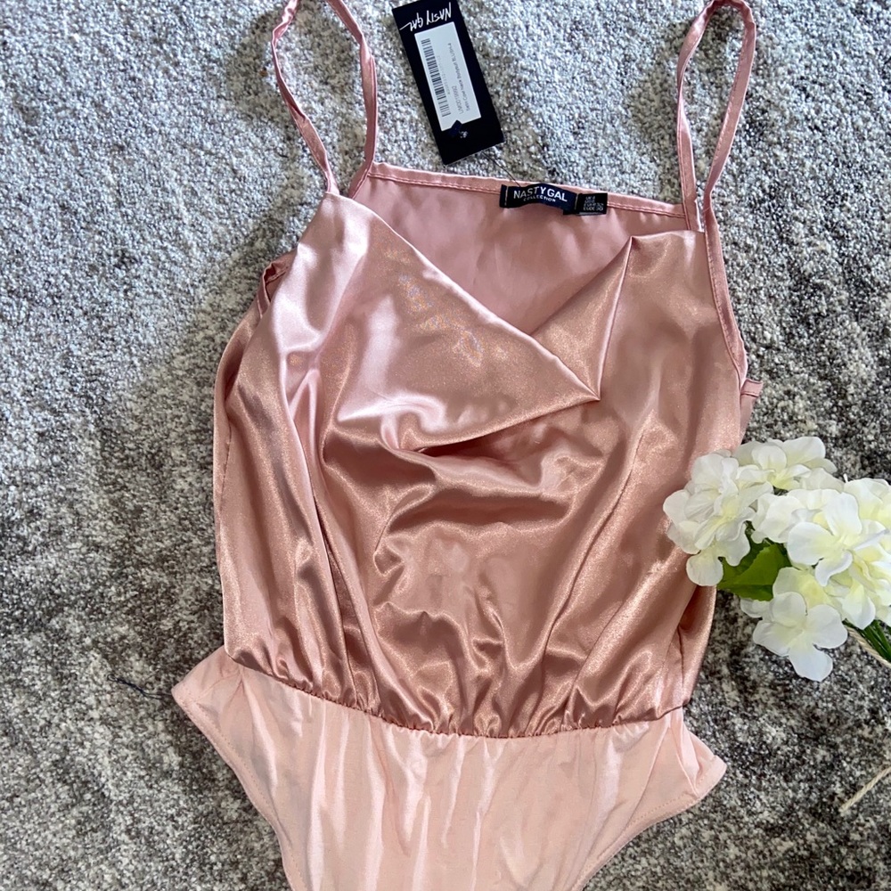 SATIN COWL NECK BODYSUIT ( NEVER WORN)